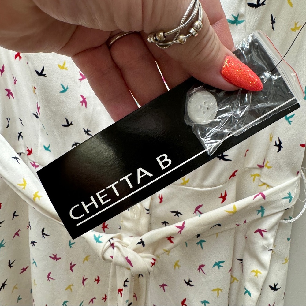 NWT Chetta B White Bird Print Sleevelss Button Down Front Closure Dress Size 12 - Picture 3 of 9